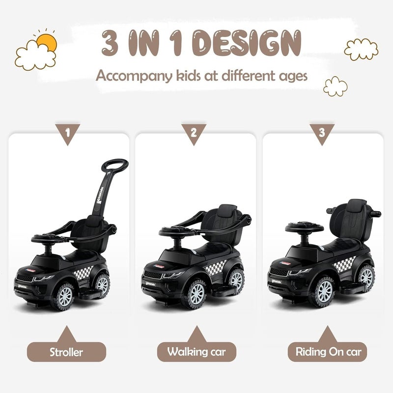 Olakids 4 in 1 Ride on Push Car, Toddlers Stroller Sliding Walking with Horn, Music, Lights, Removable Guardrails and Handle, Underneath Storage, Foot-to-Floor Walker for Boys Girls (Dark) - Image 3